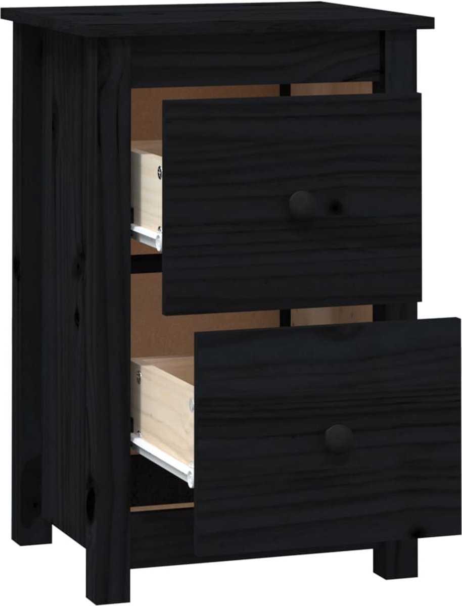 Vidaxl Nachtkastje 40x35x61,5 Cm Massief Grenenhout - Zwart