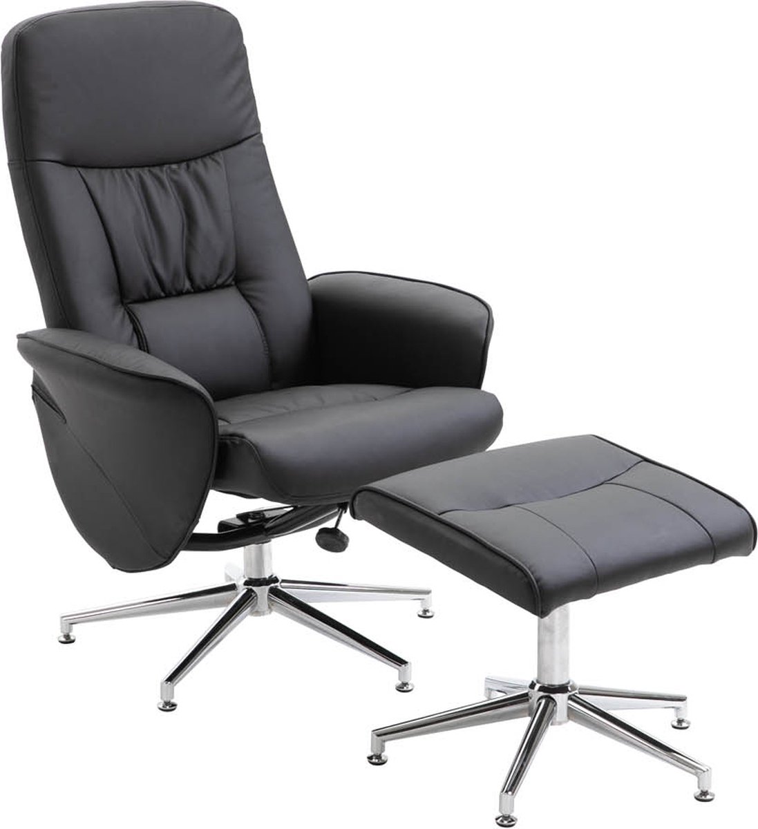 Rolf Fauteuil Recliner Met Hocker Pu Kunstleer. - Zwart