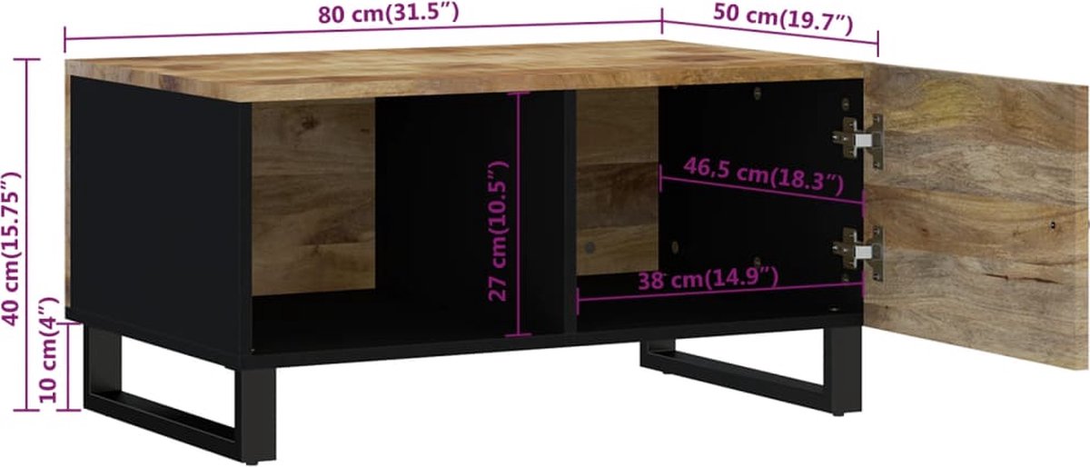 Vidaxl Salontafel 80x50x40 Cm Massief Mangohout En Bewerkt Hout - Bruin