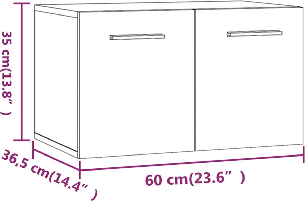 Vidaxl Wandkast 60x36,5x35 Cm Bewerkt Hout Hoogglans Wit