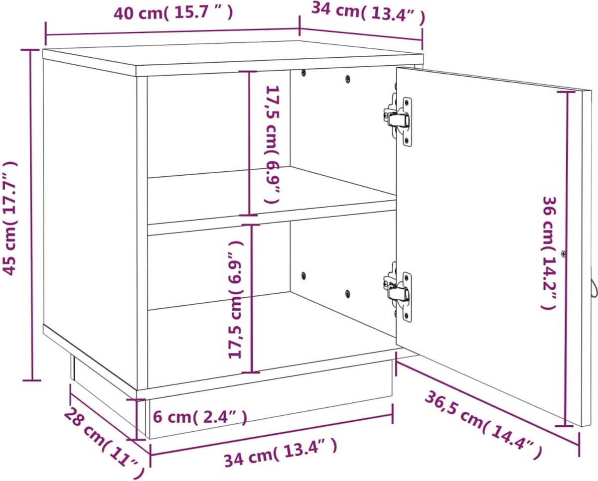 Vidaxl Nachtkastjes 2 St 40x34x45 Cm Massief Grenenhout - Grijs