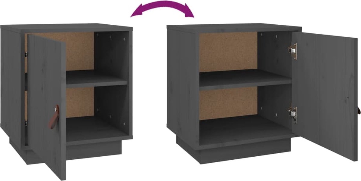 Vidaxl Nachtkastjes 2 St 40x34x45 Cm Massief Grenenhout - Grijs