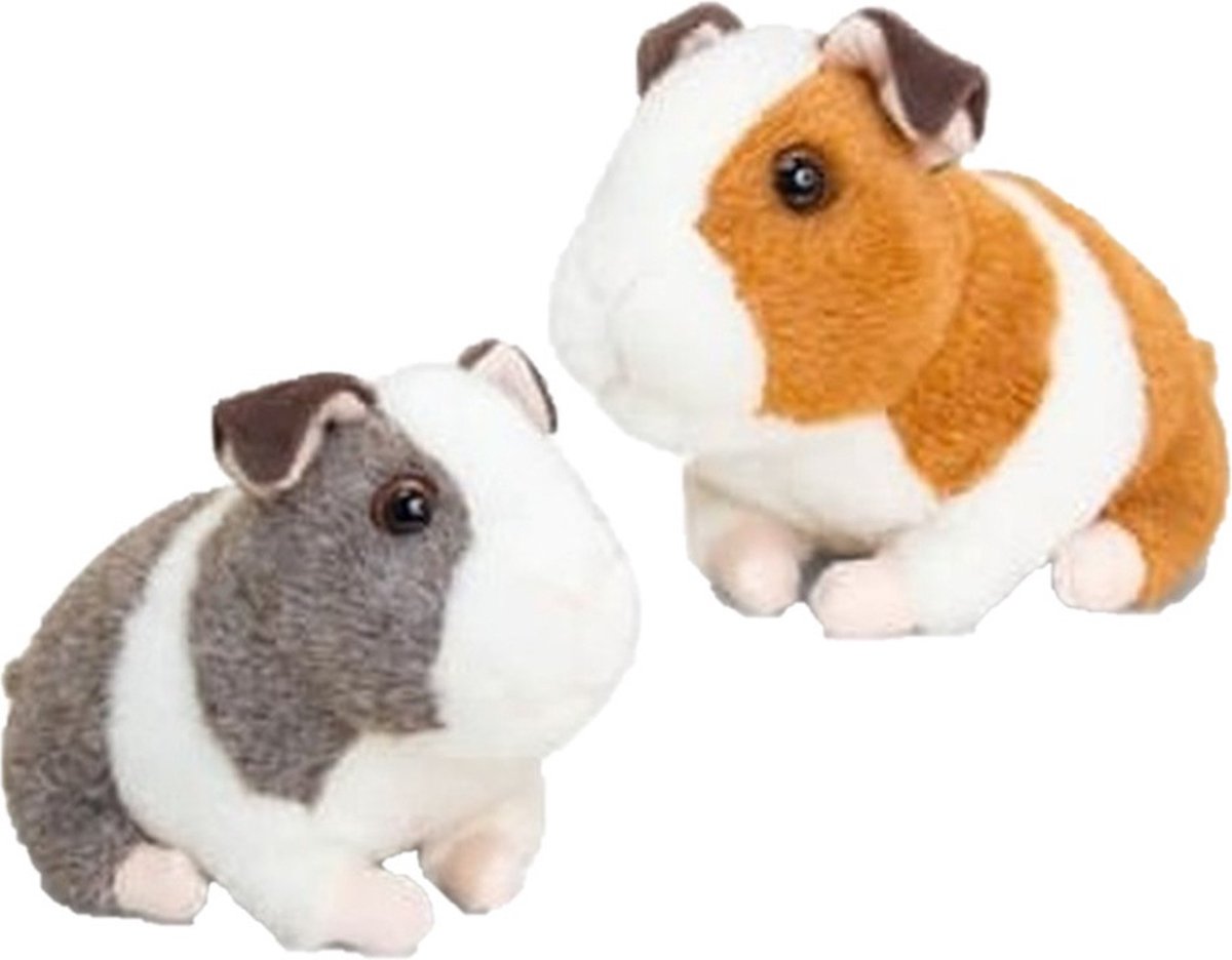 Keel Toys 2x Stuks Pluche Cavia Knuffel Bruin En Grijs Met Geluid 16 Cm - Knuffel Huisdieren