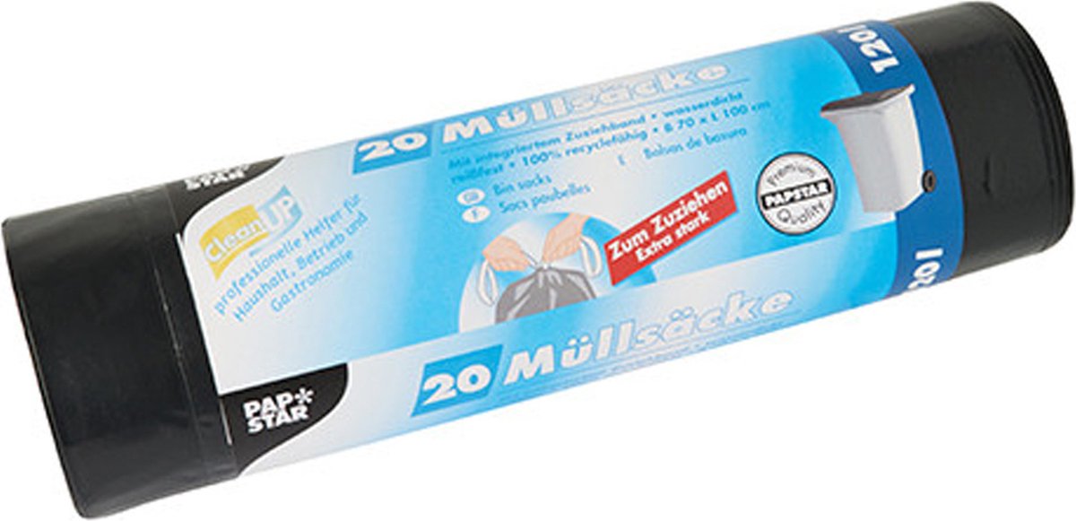Papstar 20x Stuks Afvalzakken/vuilniszakken - 120 Liter - Extra Stevig - Containerzakken - Vuilniszakken - Zwart