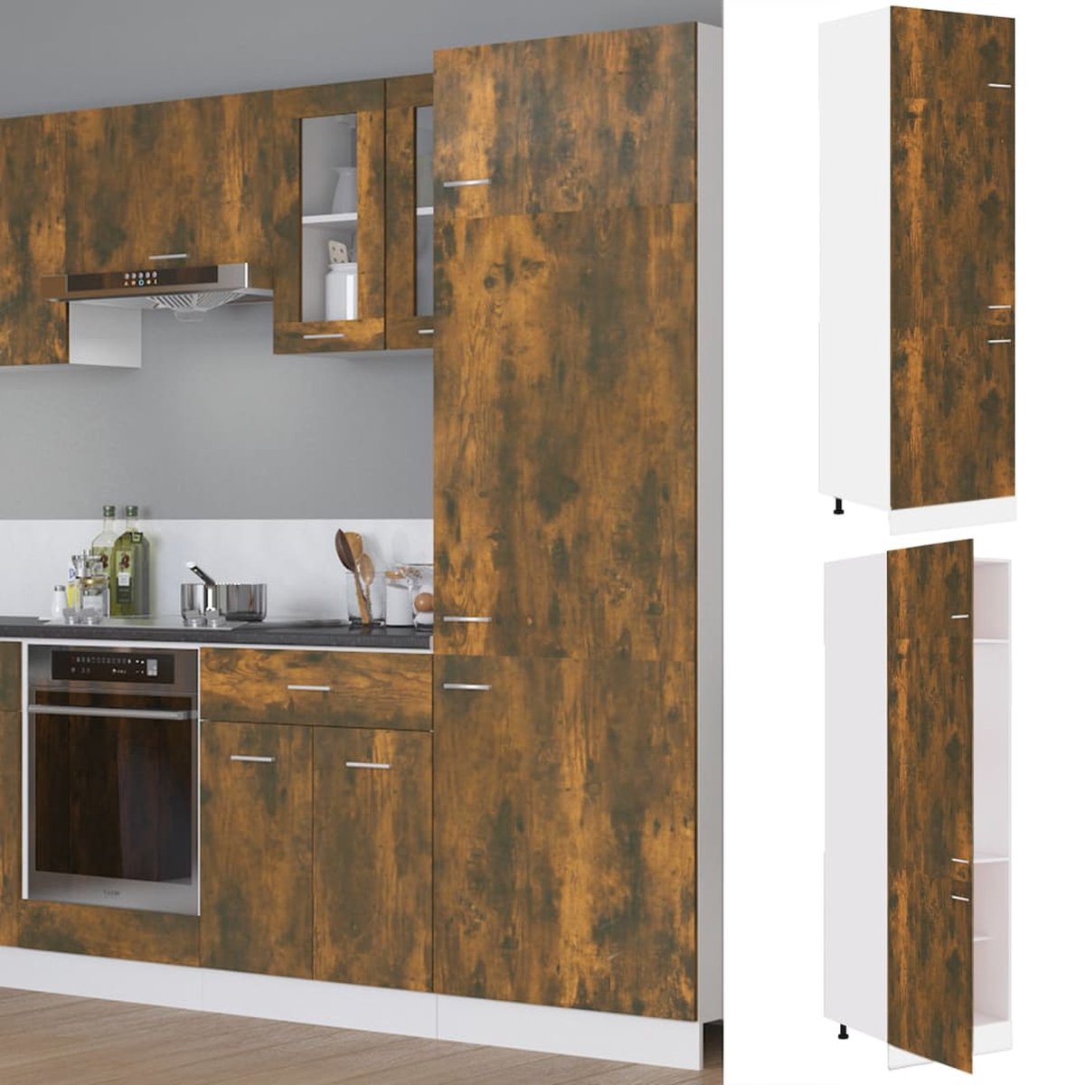 Vidaxl Koelkastkast 60x57x207 Cm Bewerkt Hout Gerookt Eikenkleurig - Bruin