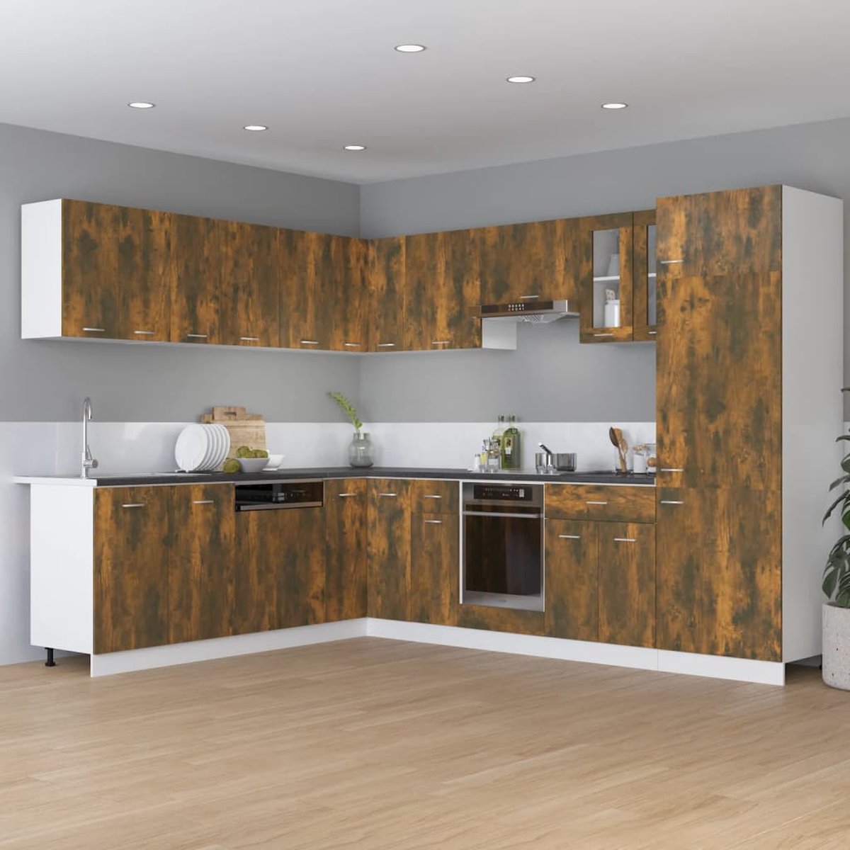 Vidaxl Koelkastkast 60x57x207 Cm Bewerkt Hout Gerookt Eikenkleurig - Bruin