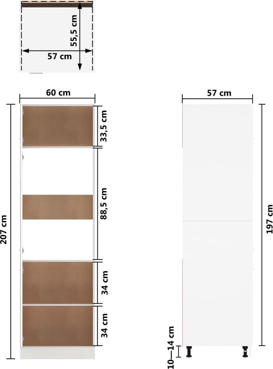 Vidaxl Koelkastkast 60x57x207 Cm Bewerkt Hout Gerookt Eikenkleurig - Bruin