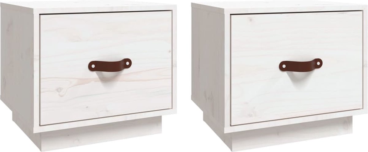 Vidaxl Nachtkastjes 2 St 40x34x35 Cm Massief Grenenhout Wit