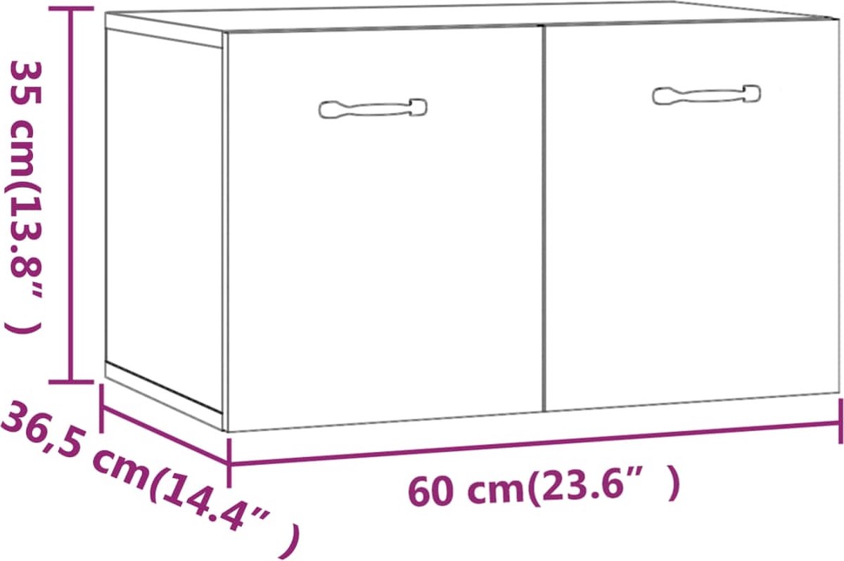 Vidaxl Wandkast 60x36,5x35 Cm Bewerkt Hout - Zwart