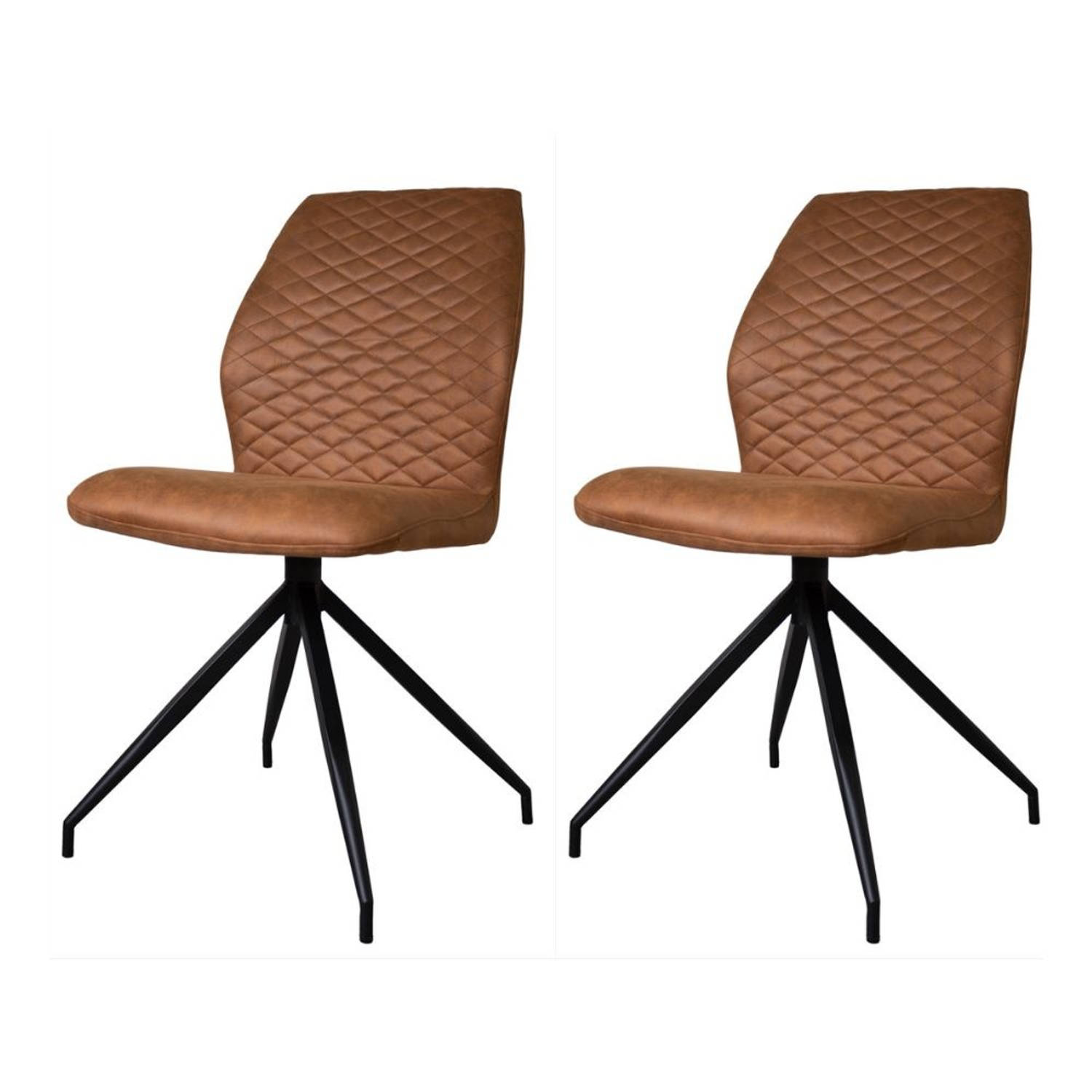 Dimehouse Set Van 2 Eetkamerstoelen Industrieel Grizzly Cognac - Bruin