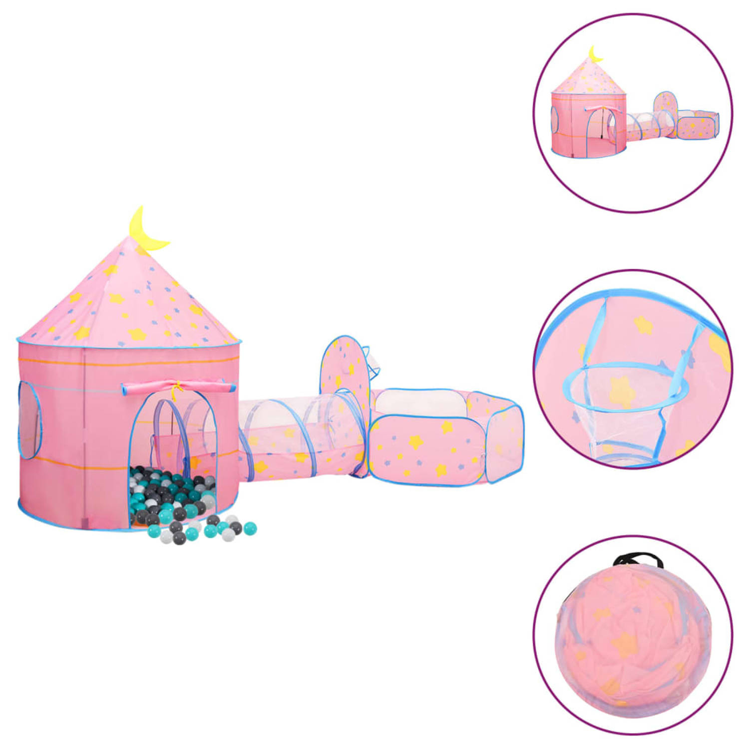 Vidaxl Kinderspeeltent Met 250 Ballen 301x120x128 Cm - Roze