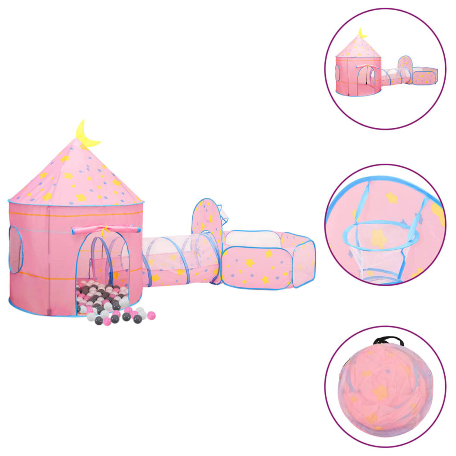 Vidaxl Kinderspeeltent Met 250 Ballen 301x120x128 Cm - Rosa