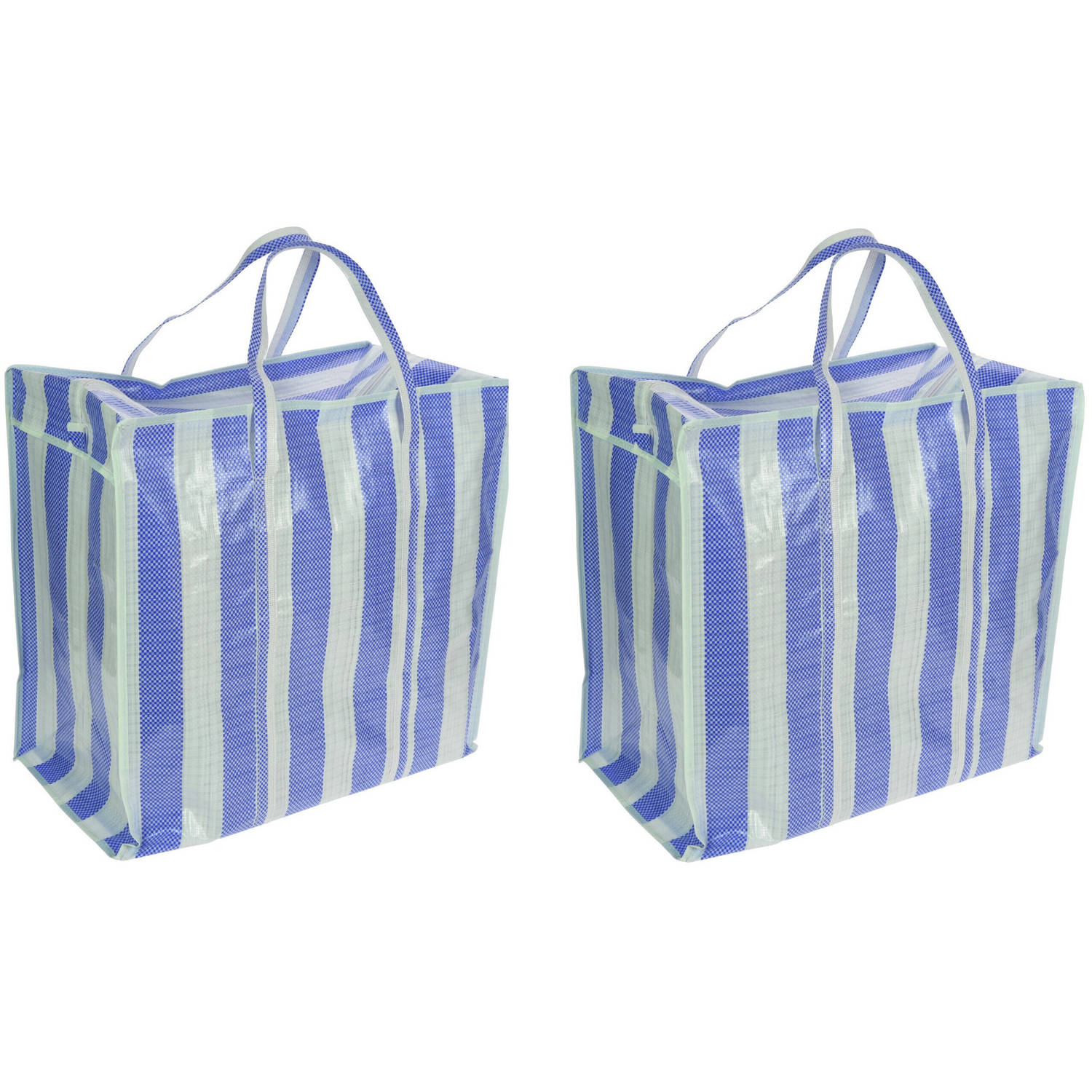 Bell 2x Stuks Dekens En Kussens Opbergtas Wit/ 55 X 55 X 30 Cm - Shoppers - Blauw