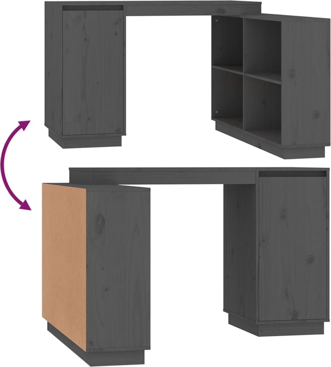 Vidaxl Bureau 110x50x75 Cm Massief Grenenhout - Grijs