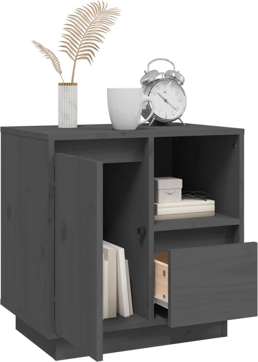 Vidaxl Nachtkastje 50x34x50 Cm Massief Grenenhout - Grijs