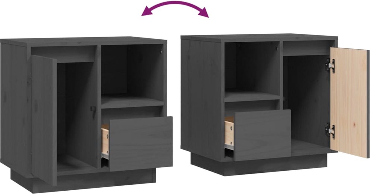 Vidaxl Nachtkastje 50x34x50 Cm Massief Grenenhout - Grijs