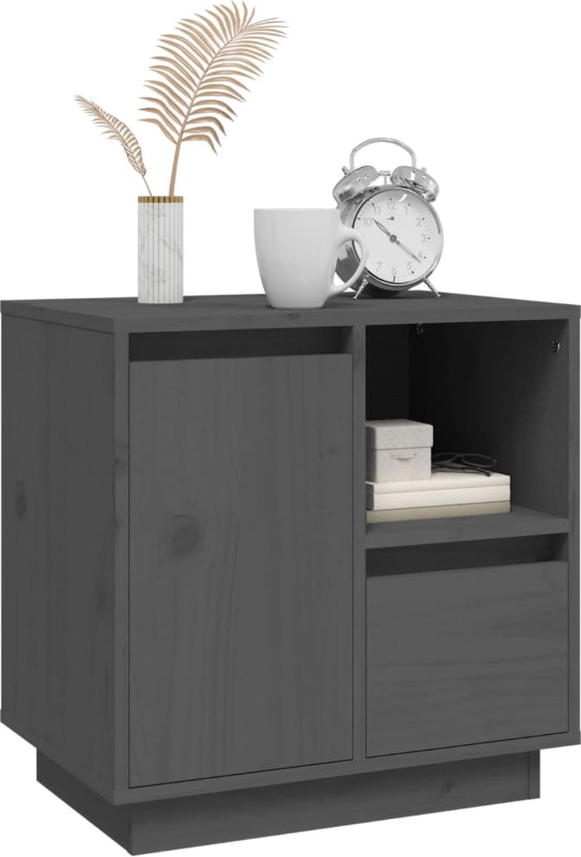 Vidaxl Nachtkastje 50x34x50 Cm Massief Grenenhout - Grijs