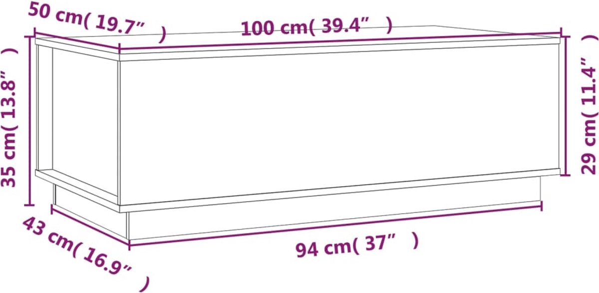 Vidaxl Salontafel 100x50x35 Cm Massief Grenenhout - Zwart