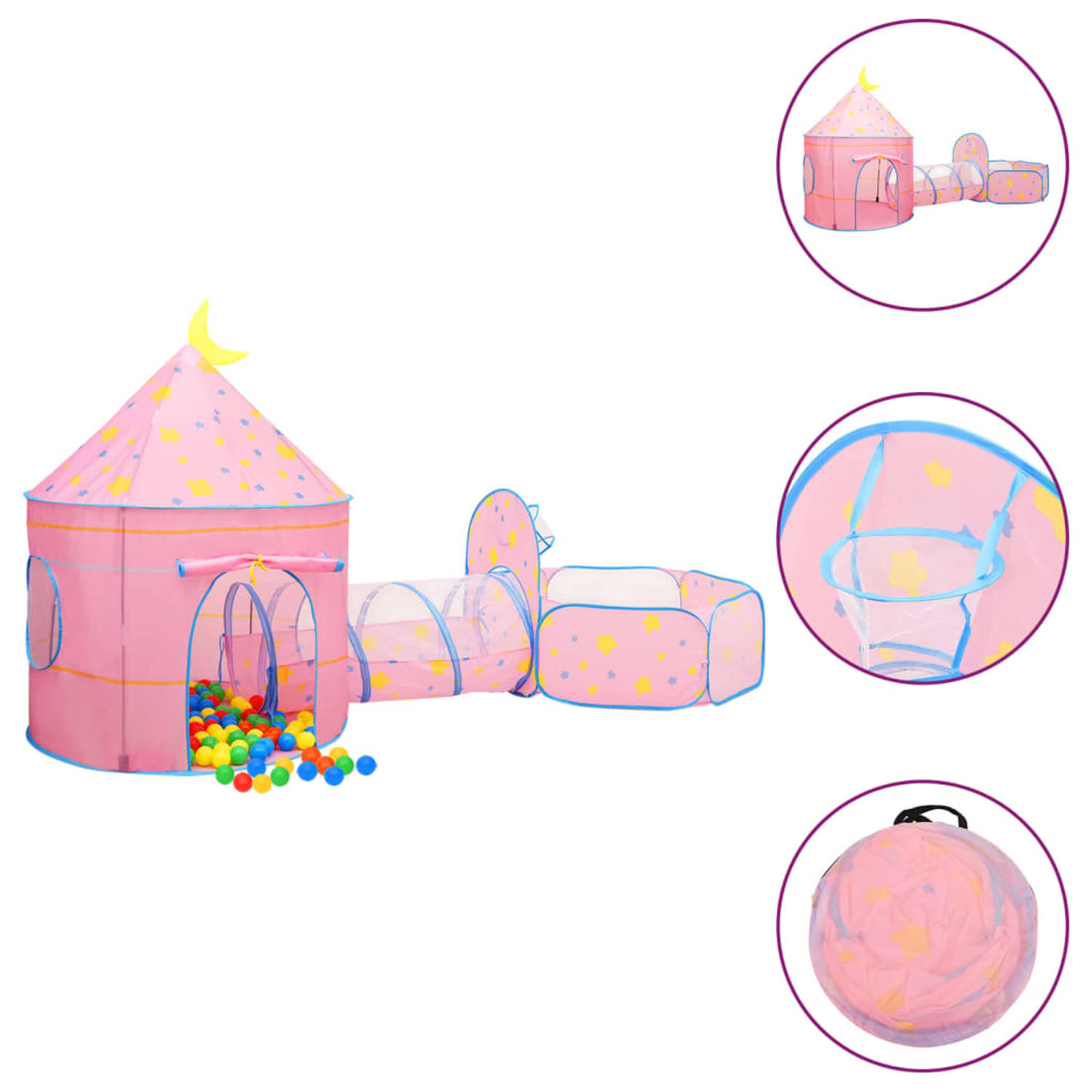 Vidaxl Kinderspeeltent Met 250 Ballen 301x120x128 Cm - Roze