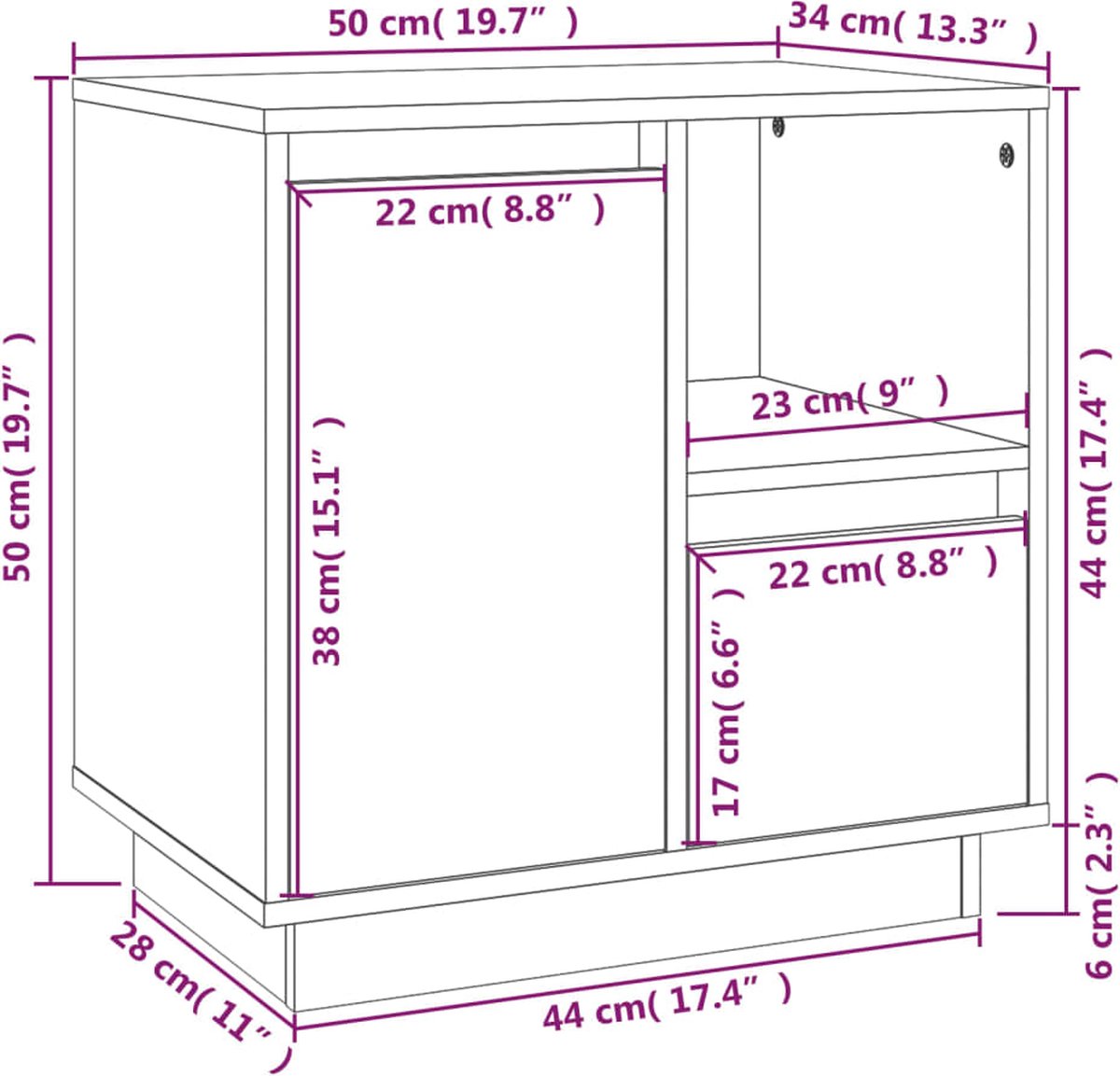 Vidaxl Nachtkastjes 2 St 50x34x50 Cm Massief Grenenhout - Bruin