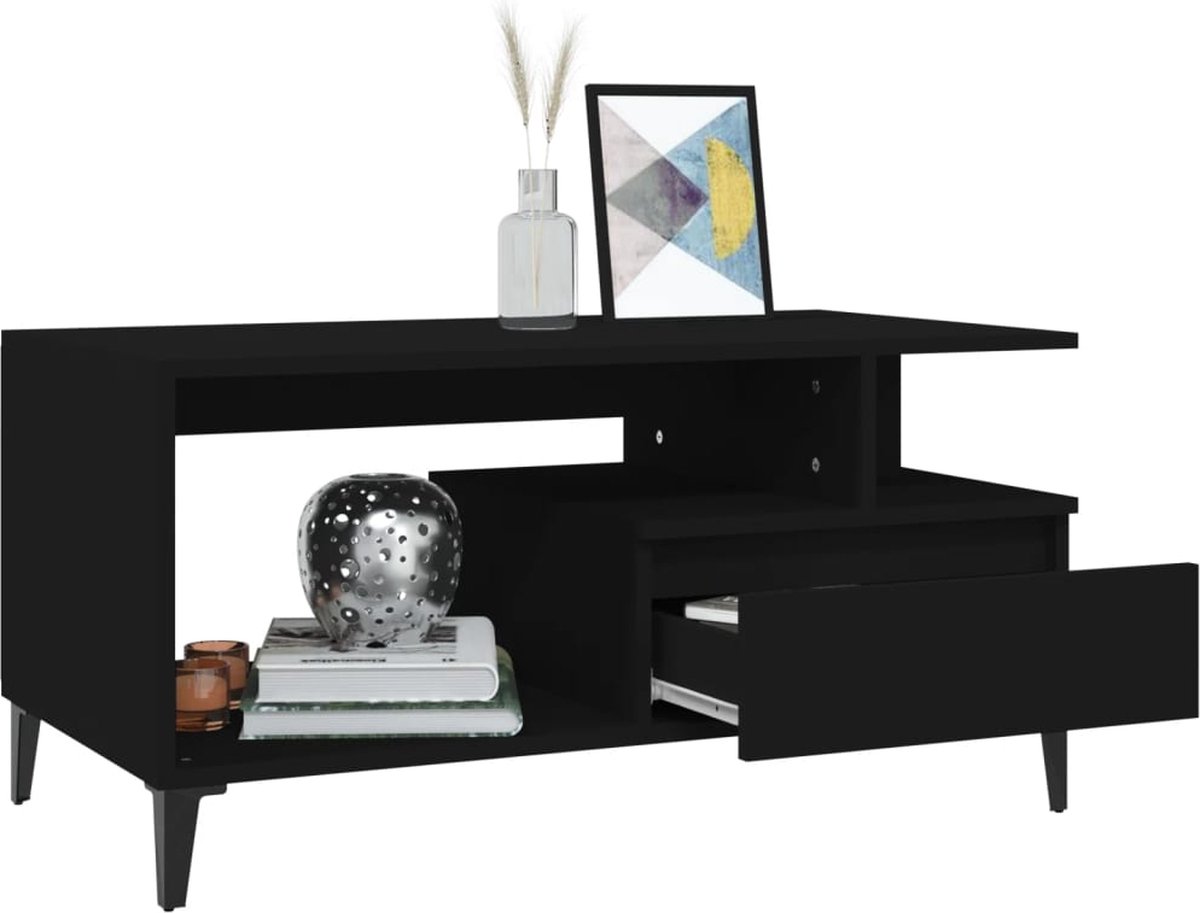 Vidaxl Salontafel 90x49x45 Cm Bewerkt Hout - Zwart