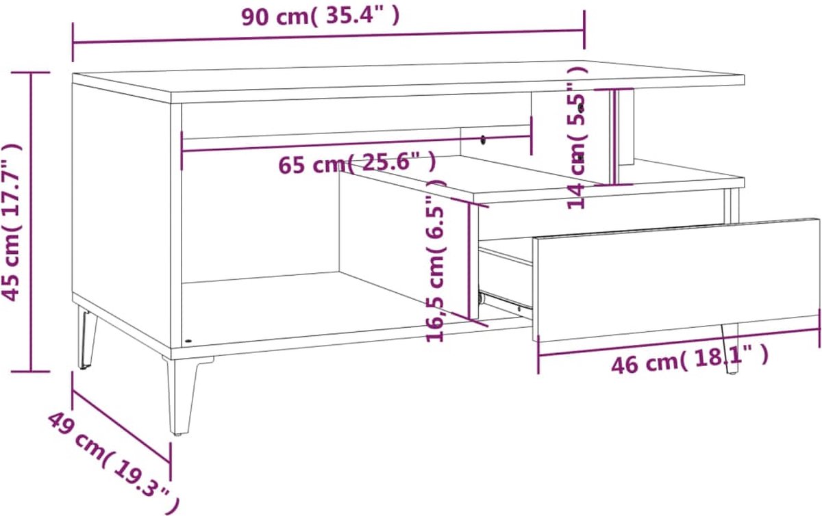 Vidaxl Salontafel 90x49x45 Cm Bewerkt Hout - Zwart
