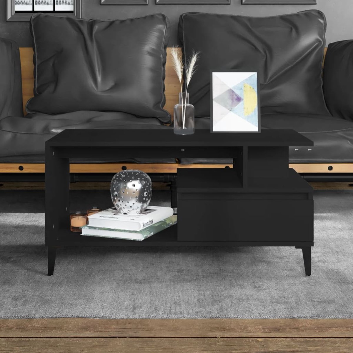 Vidaxl Salontafel 90x49x45 Cm Bewerkt Hout - Zwart