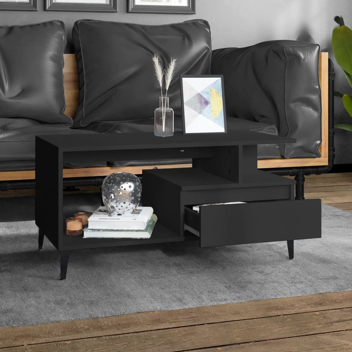 Vidaxl Salontafel 90x49x45 Cm Bewerkt Hout - Zwart