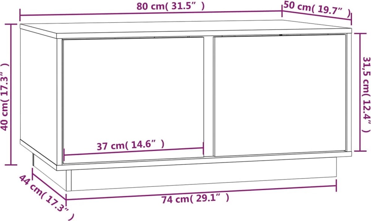 Vidaxl Salontafel 80x50x40 Cm Massief Grenenhout - Negro