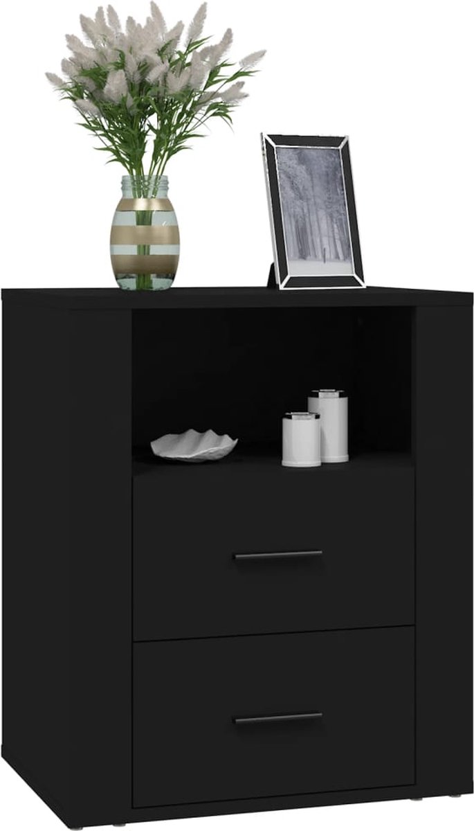 Vidaxl Nachtkastje 50x36x60 Cm Bewerkt Hout - Zwart