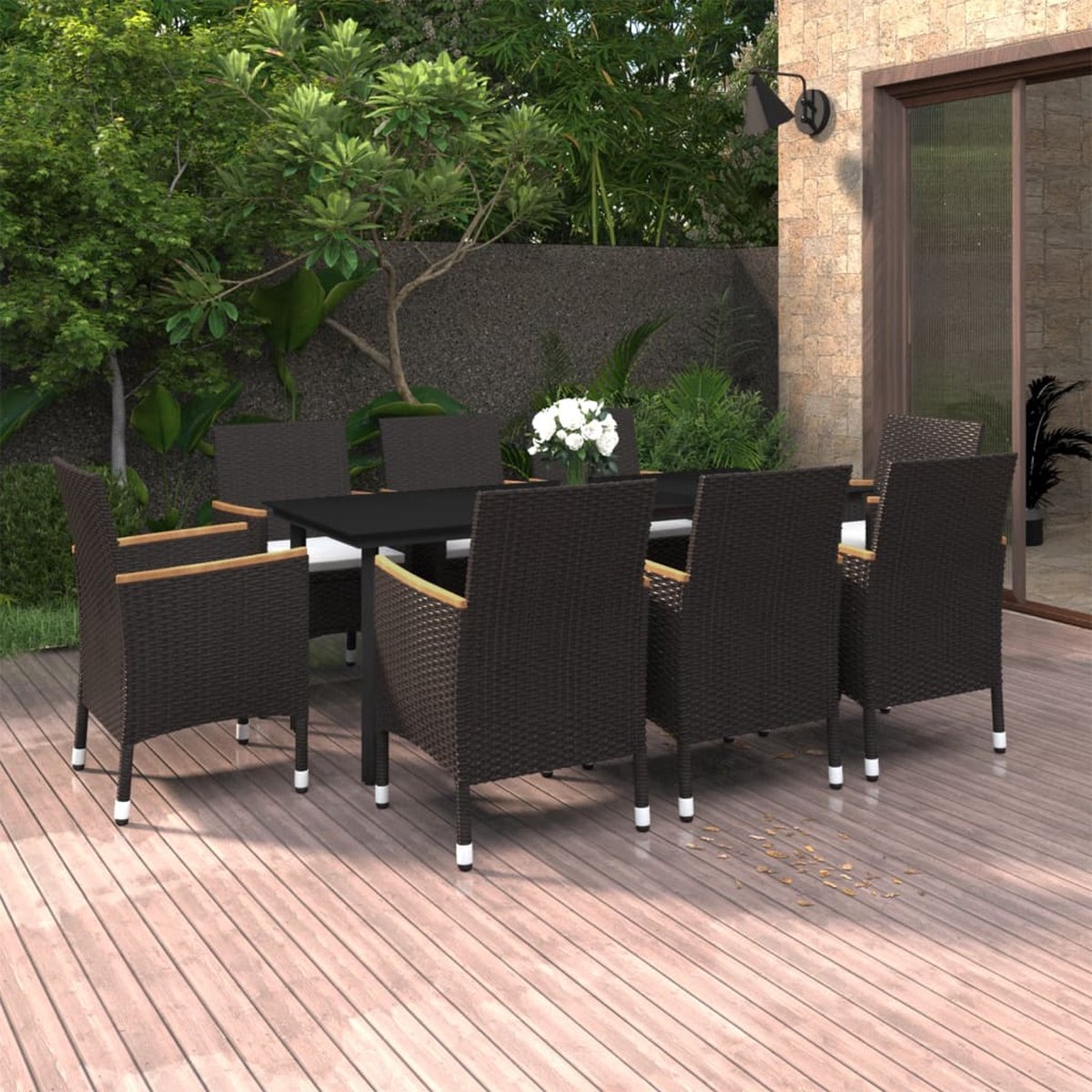 Vidaxl 9-delige Tuinset Met Kussens Poly Rattan En Glas - Zwart