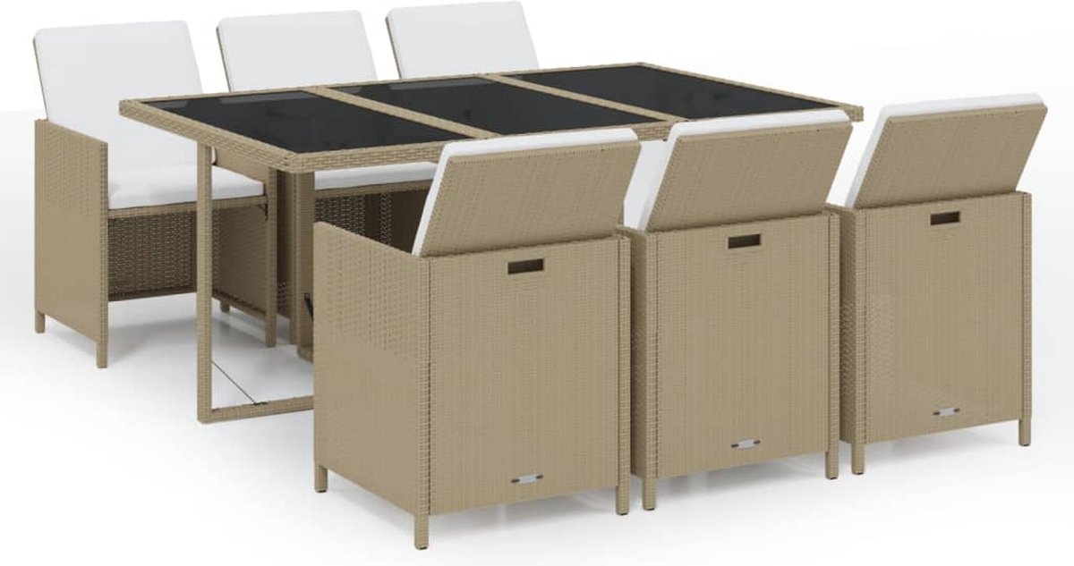 Vidaxl 7-delige Tuinset Met Kussens Poly Rattan - Beige