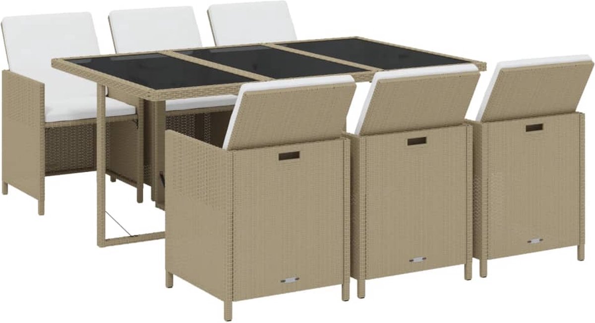 Vidaxl 7-delige Tuinset Met Kussens Poly Rattan - Beige