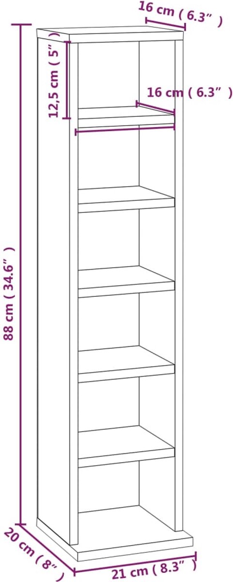 Vidaxl Cd-kast 21x20x88 Cm Bewerkt Houteikenkleurig - Bruin