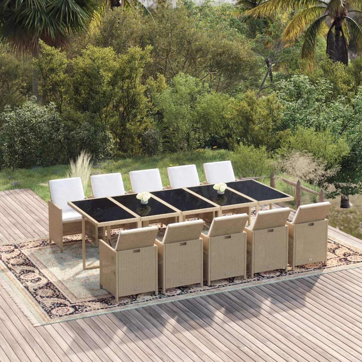 Vidaxl 11-delige Tuinset Met Kussens Poly Rattan - Beige