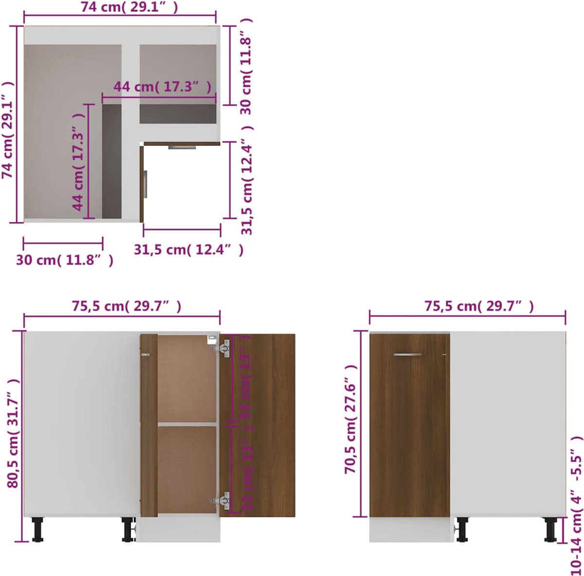 Vidaxl Keukenkastje 75,5x75,5x80,5 Cm Bewerkt Houteikenkleurig - Bruin