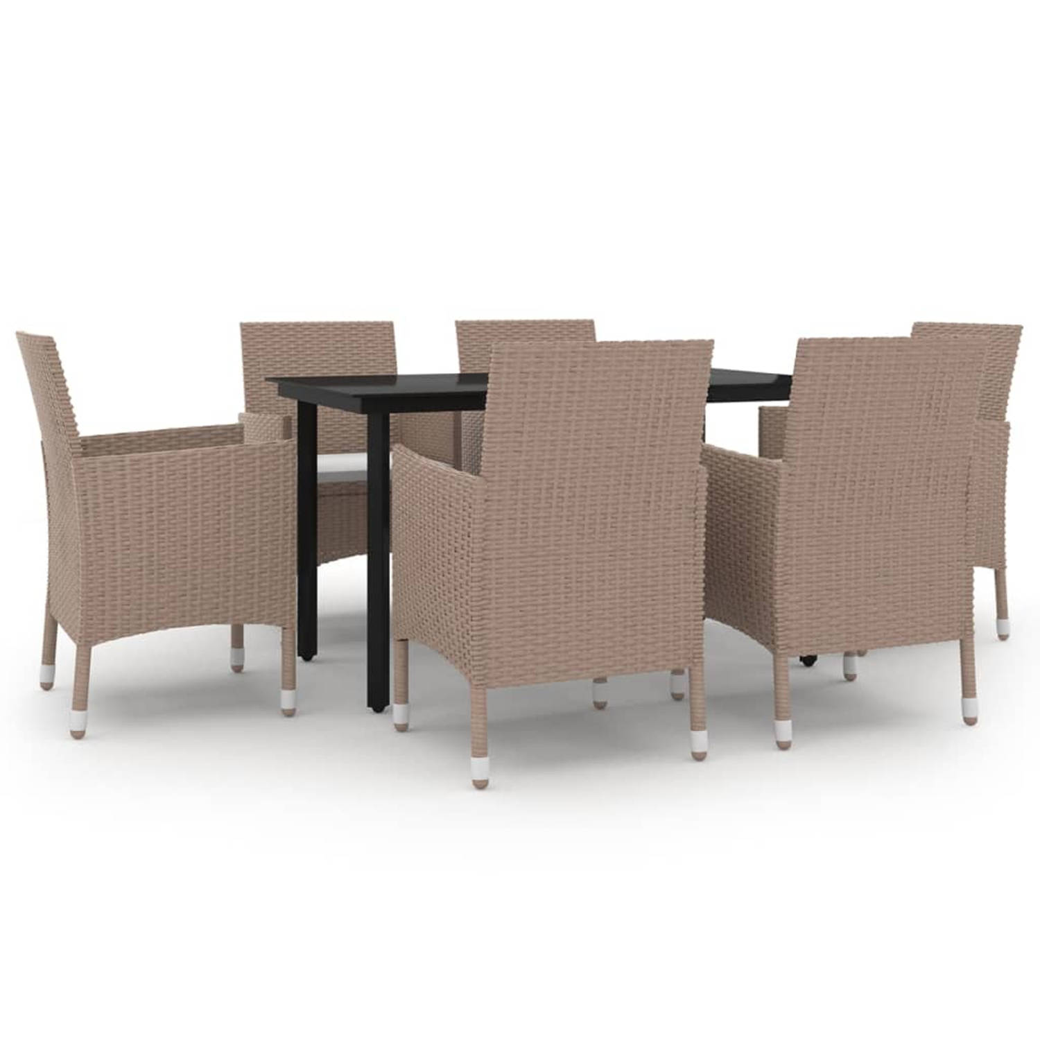 Vidaxl 7-delige Tuinset Met Kussens Poly Rattan En Glas - Beige