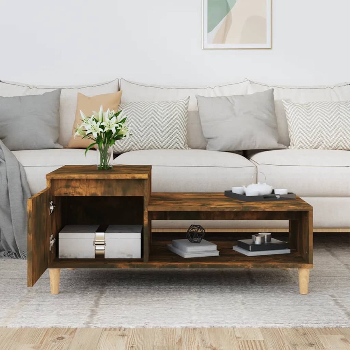 Vidaxl Salontafel 100x50x45 Cm Bewerkt Hout Gerookt Eikenkleurig - Bruin
