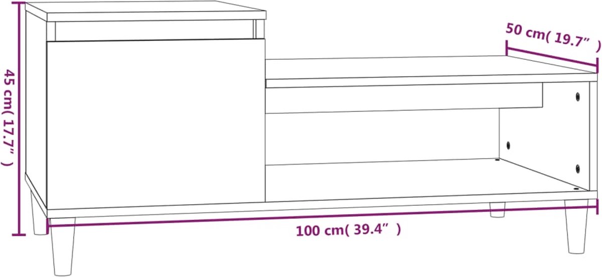 Vidaxl Salontafel 100x50x45 Cm Bewerkt Hout Gerookt Eikenkleurig - Bruin