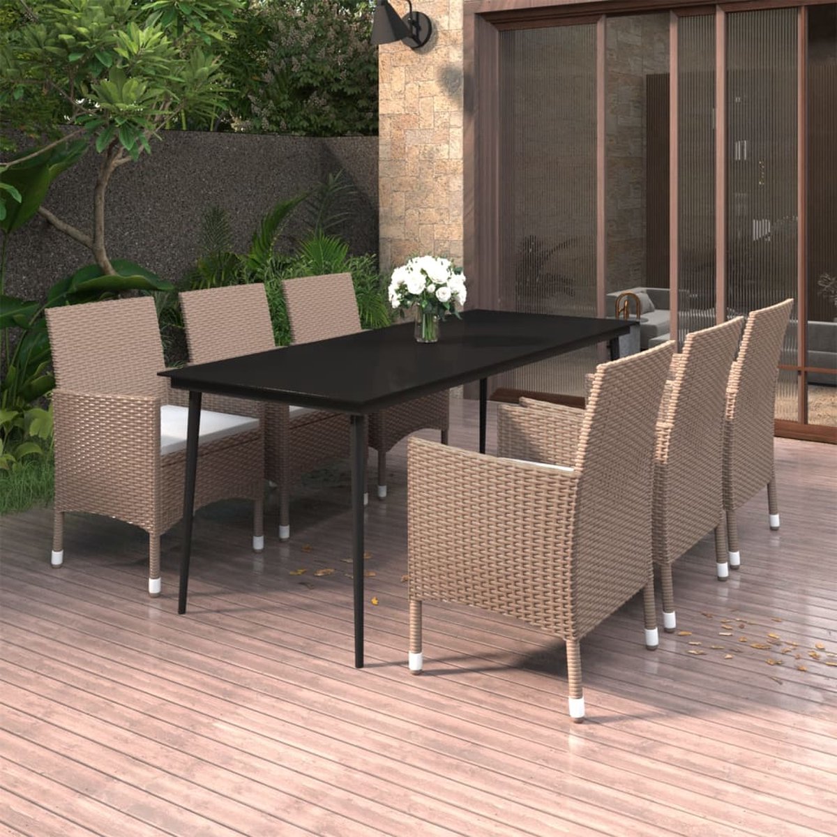 Vidaxl 7-delige Tuinset Met Kussens Poly Rattan En Glas - Beige