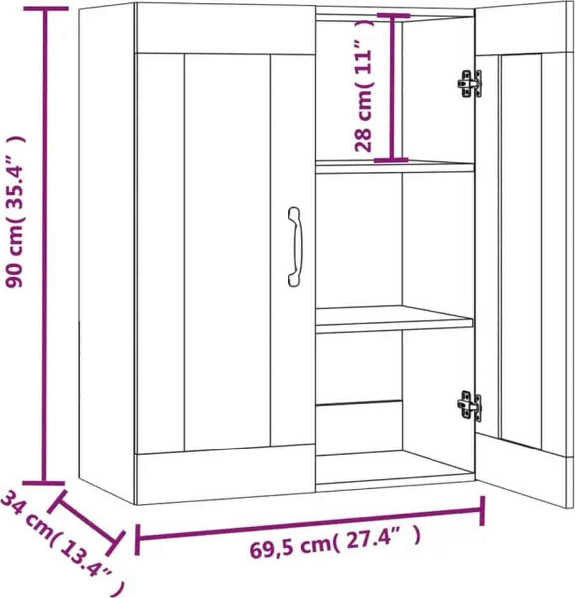 Vidaxl Hangkast 69,5x34x90 Cm - Zwart