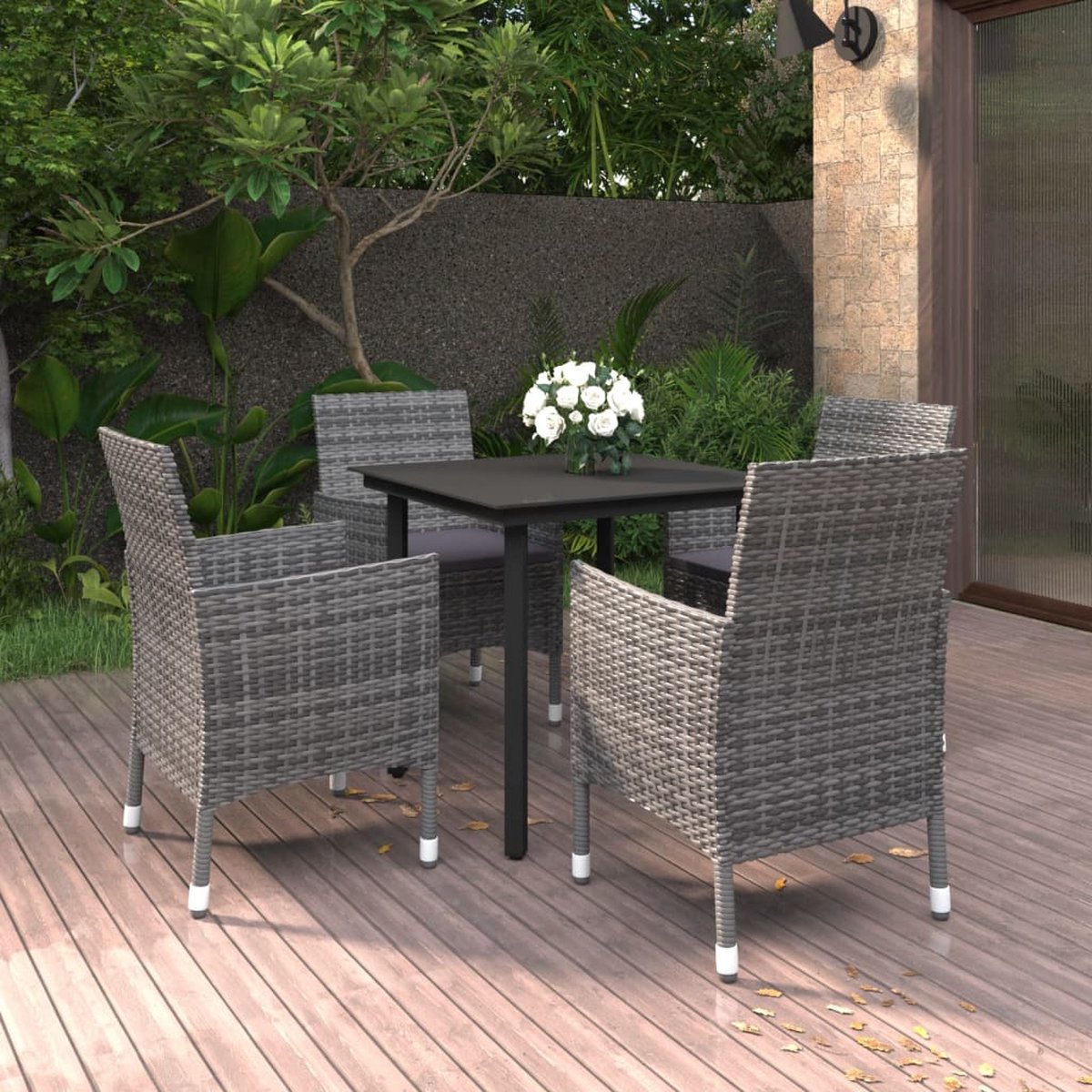 Vidaxl 5-delige Tuinset Met Kussens Poly Rattan En Glas - Grijs
