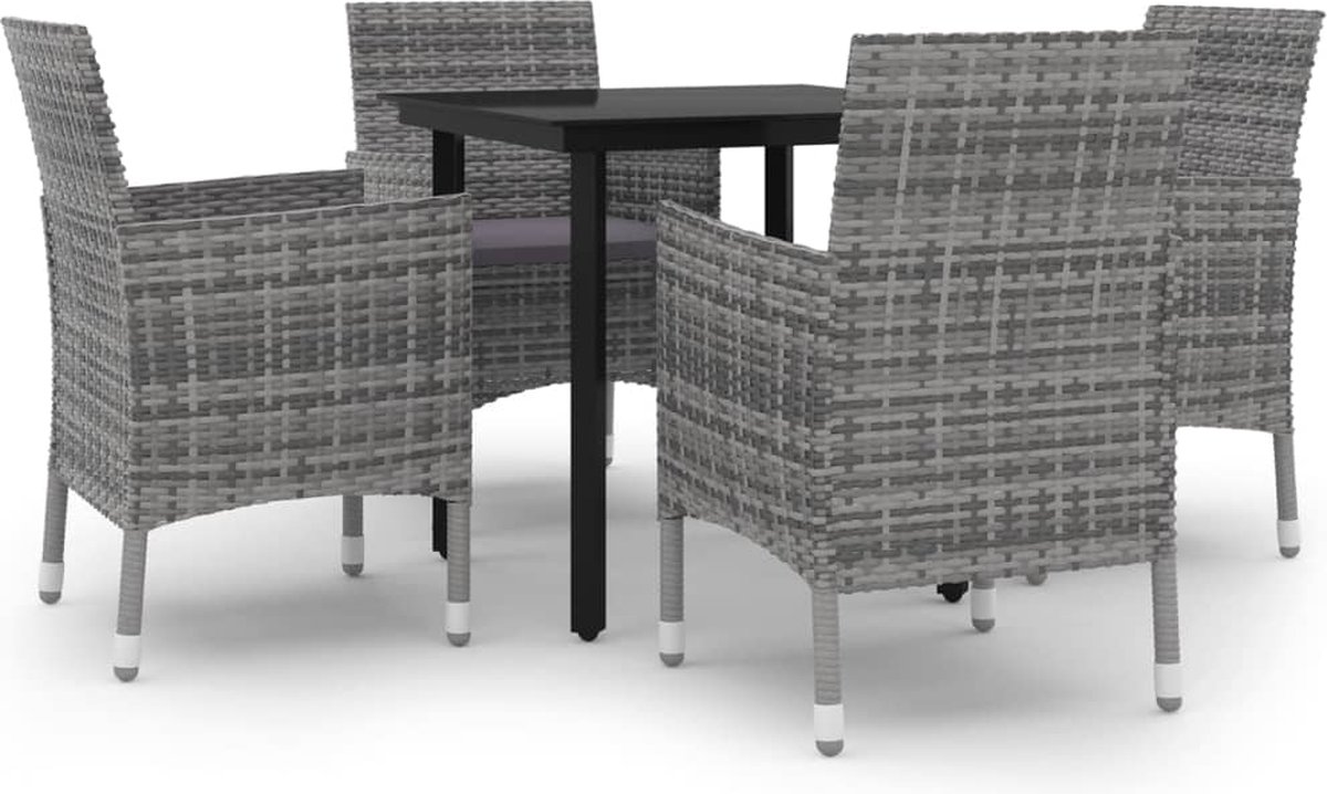 Vidaxl 5-delige Tuinset Met Kussens Poly Rattan En Glas - Gris