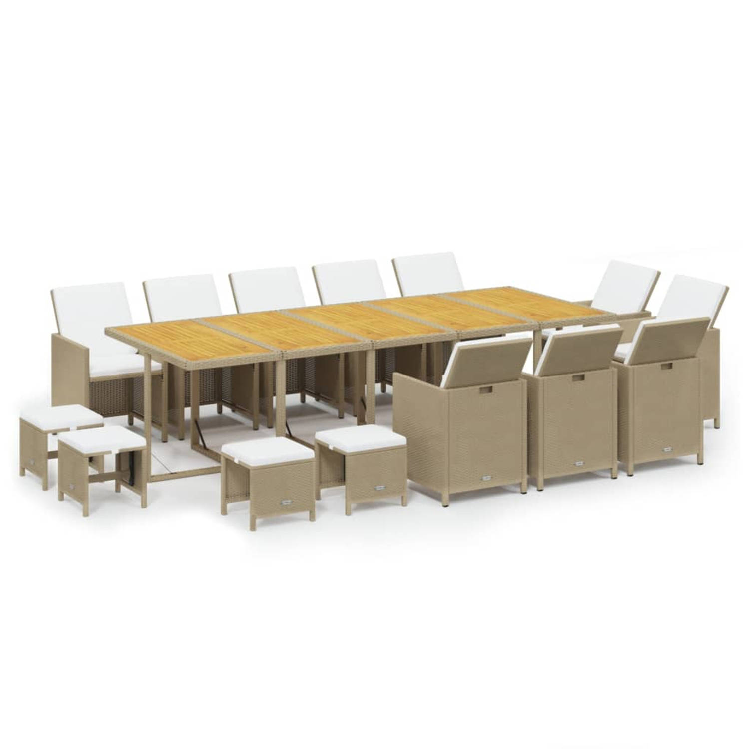 Vidaxl 15-delige Tuinset Met Kussens Poly Rattan - Beige