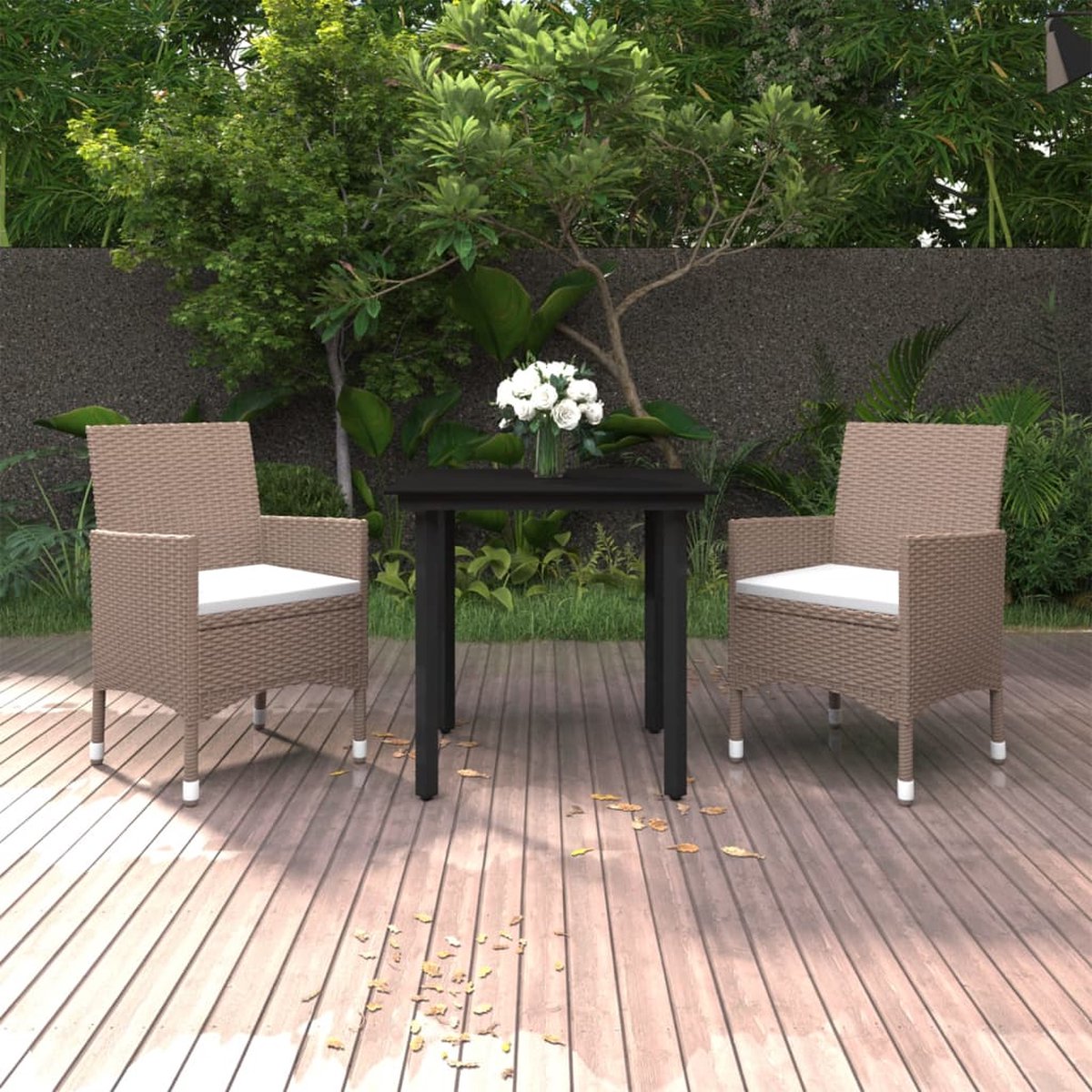 Vidaxl 3-delige Tuinset Met Kussens Poly Rattan En Glas - Beige