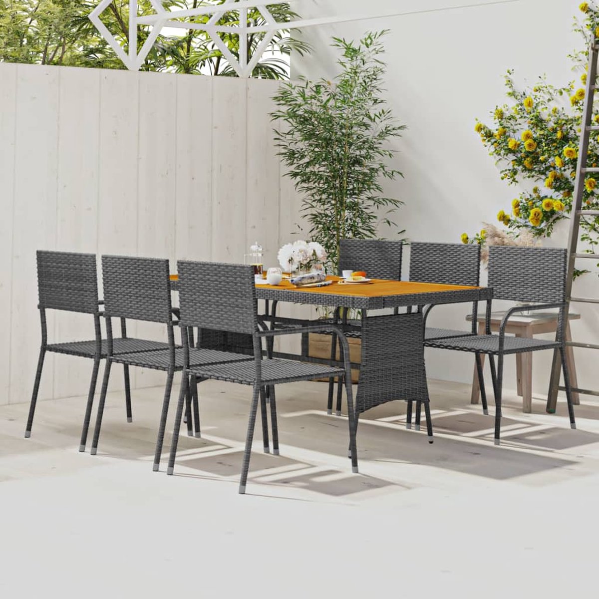 Vidaxl 7-delige Tuinset Poly Rattan - Grijs