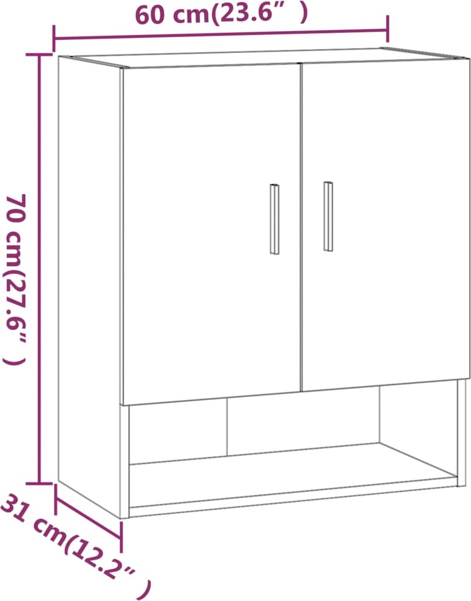 Vidaxl Wandkast 60x31x70 Cm Bewerkt Hout Wit