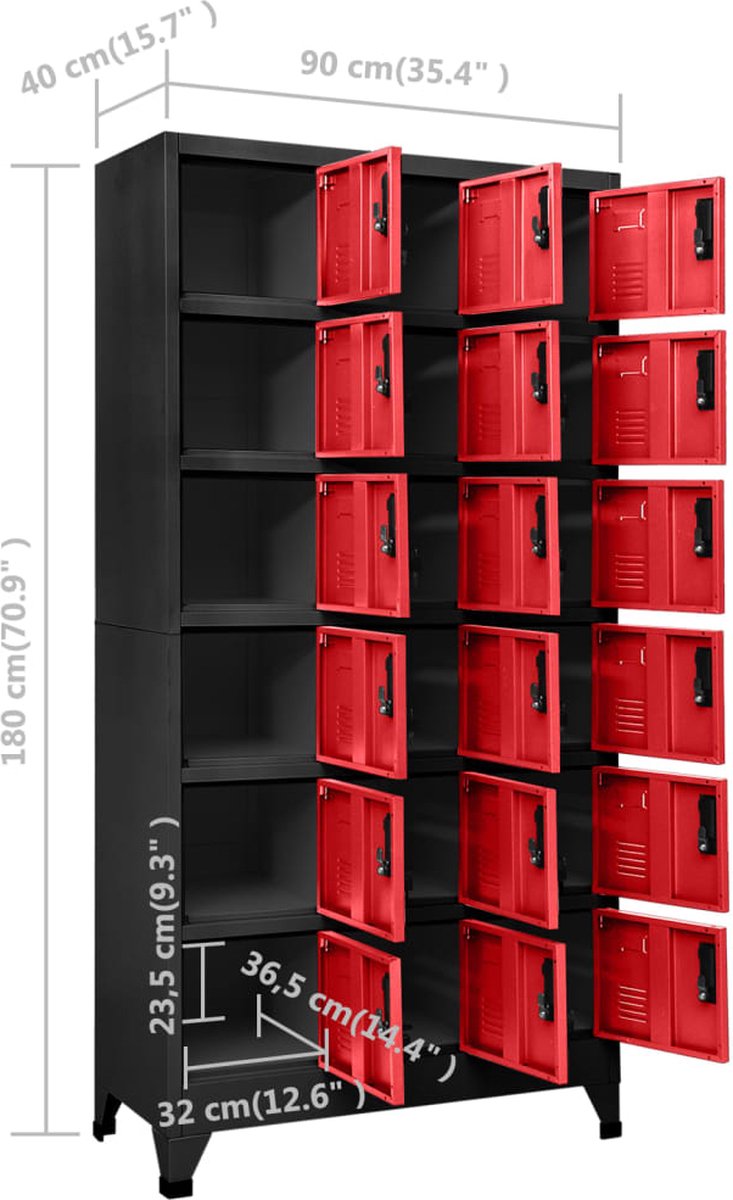 Vidaxl Lockerkast 90x40x180 Cm Staal Antracietkleurig En Rood