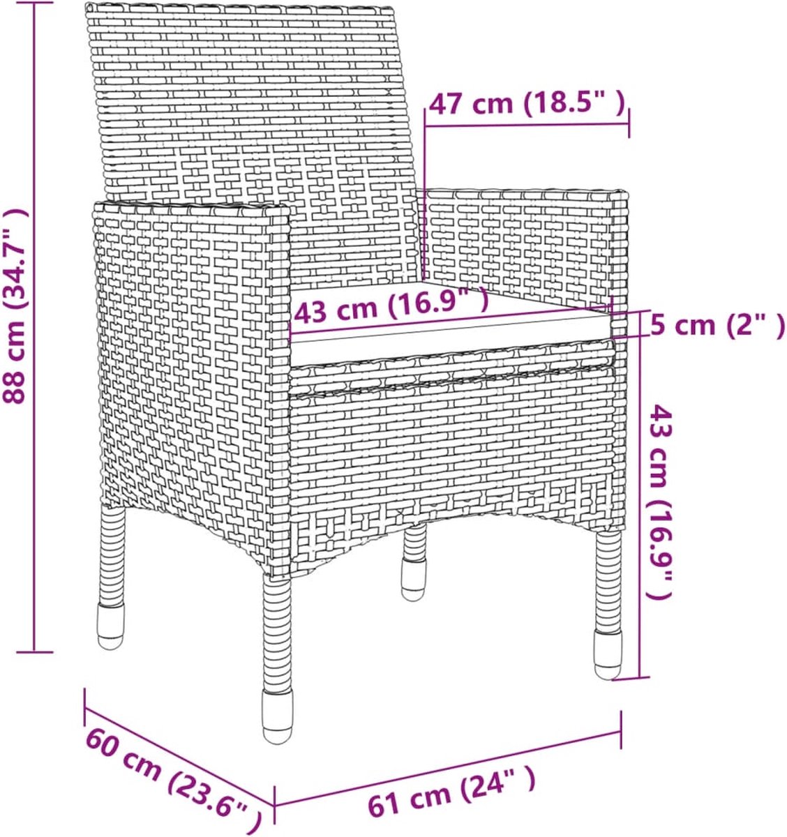 Vidaxl 7-delige Tuinset Met Kussens Poly Rattan - Zwart