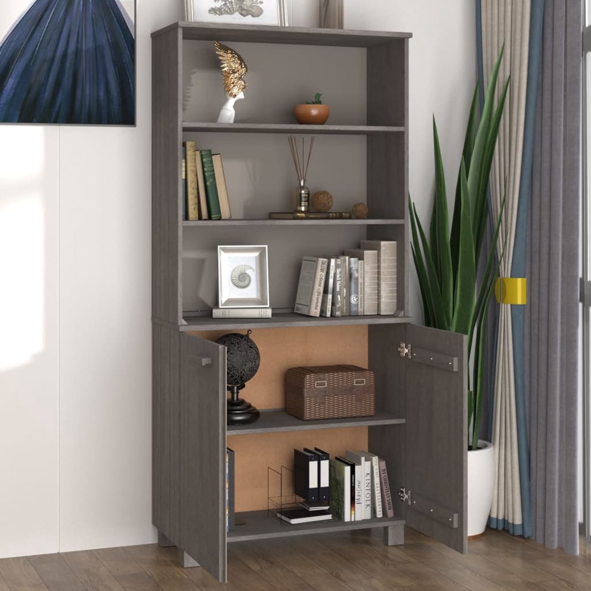 Vidaxl Hoge Kast Massief Grenenhout Licht - Grijs